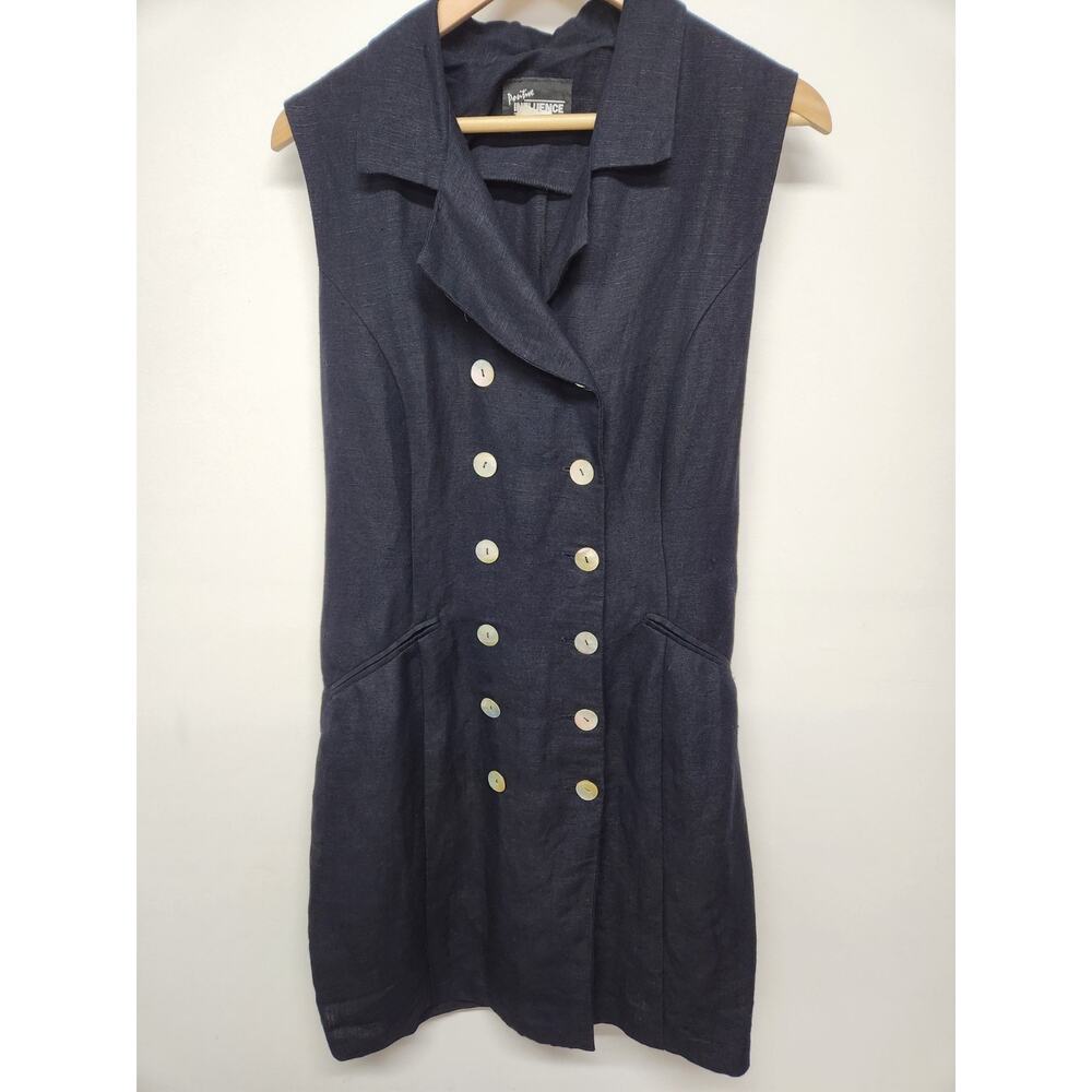 Vintage Positive Influence Women's Black Sleeveless Double Breasted Dress, Sz 18